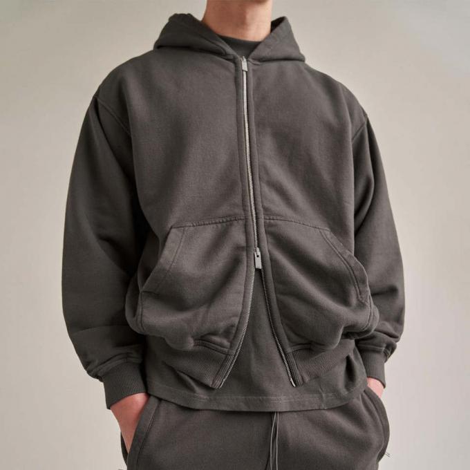 Temiz Renkli Özel Logo Pamuk Spor Giyim Erkek Fleece Zip Up Hoodie Ceket 1